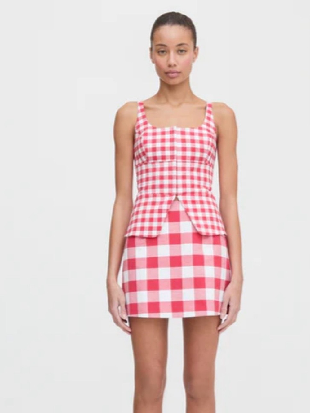 Hill House Red and White Gingham Peplum Tank Top